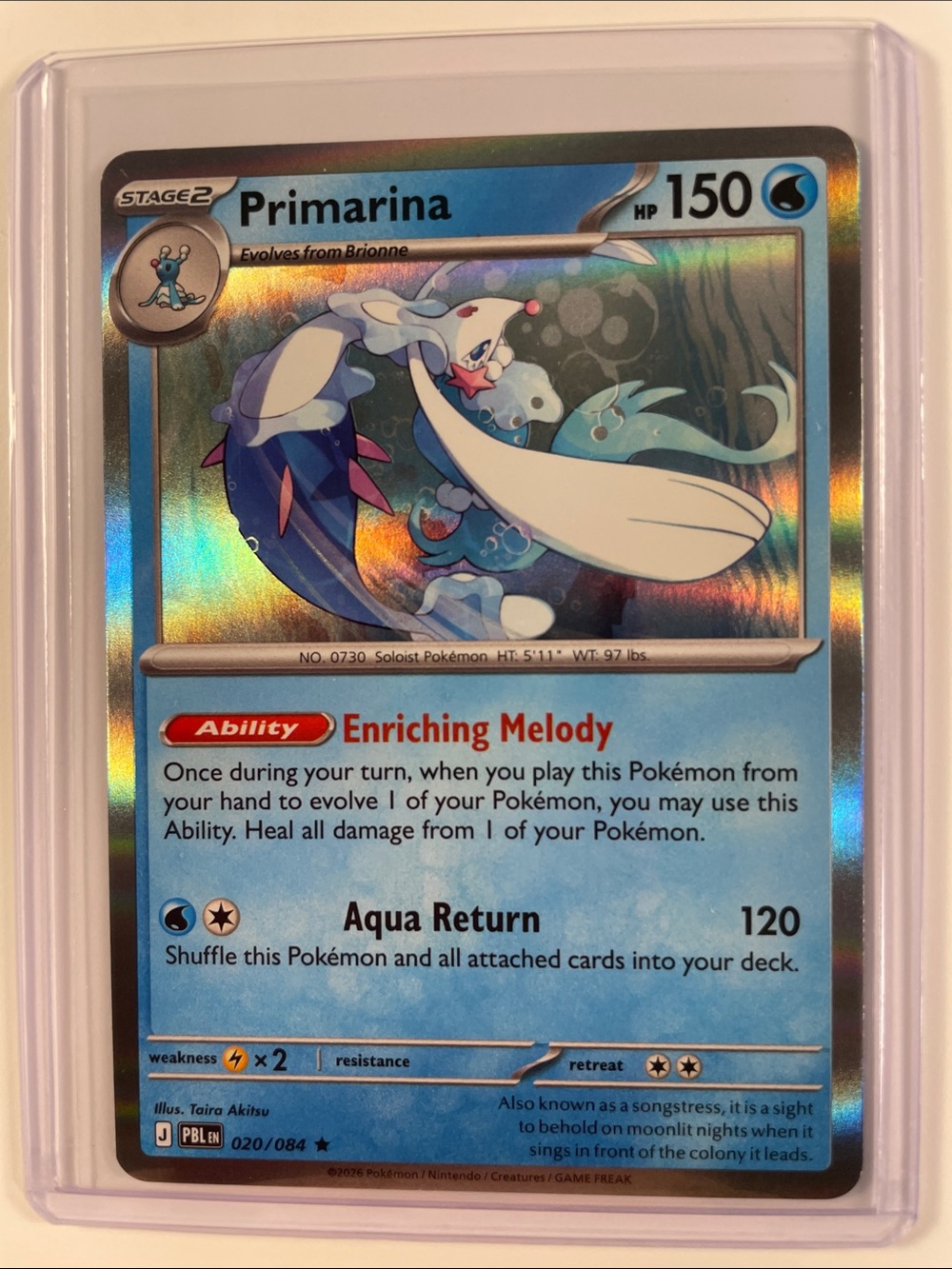 Pokemon Primarina Holo Card - Blue, White